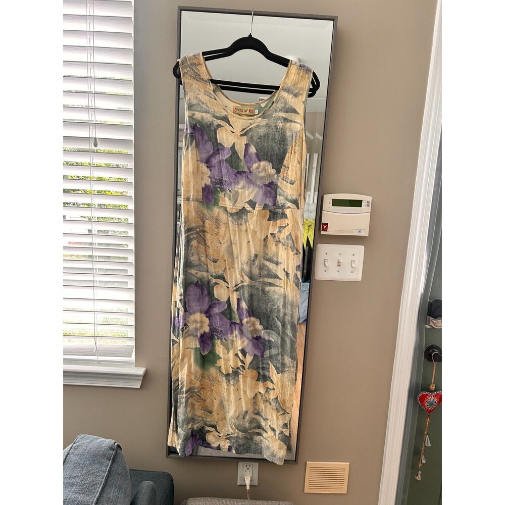 Jams World Dress Sz L Montpellier Maxi Dress Art to Wear Bright Floral Hawaii